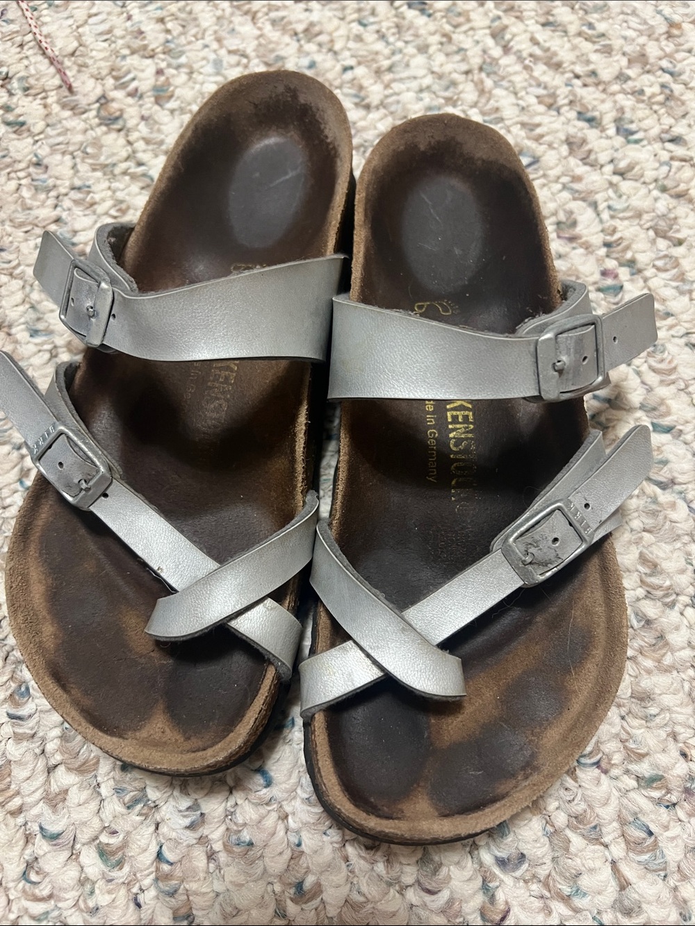 Birkenstock Kids Metallic Silver Two-Strap Crisscross Sandals